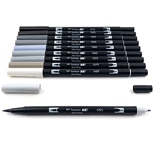 Tombow 56171 Dual Brush Pen Art Markers, Grayscale, 10-Pack. Blendable, Brush And Fine Tip Markers #TOP2