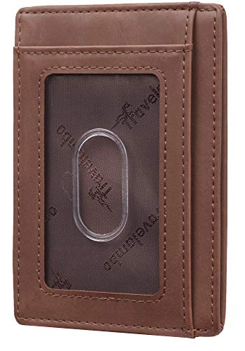 Travelambo Front Pocket Minimalist Leather Slim Wallet RFID Blocking Medium Size