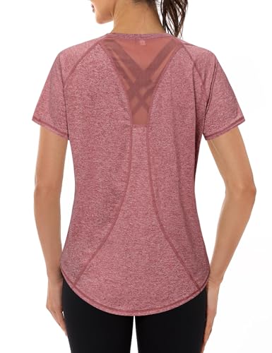 Gyabnw Tee Shirt Sport Femme T-Shirt à Manches Courtes Été T-Shirts et Tops de Sport Femme à Séchage Rapide Top de Fitness Haut Yoga Pilates Jogging