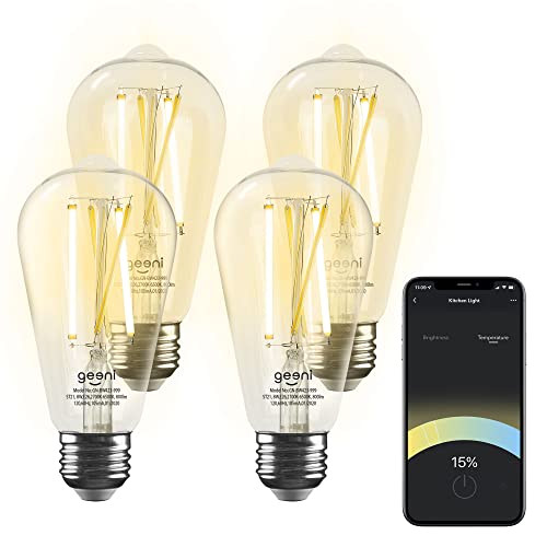 Geeni Lux Edison St21 (St64) Edison Wifi Led Smart Bulb, 2700K-6500K 8W, E26 Base, Dimmable, Tunable White Light, Compatible With Alexa & Google Home, (Pack Of 4) #TOP7