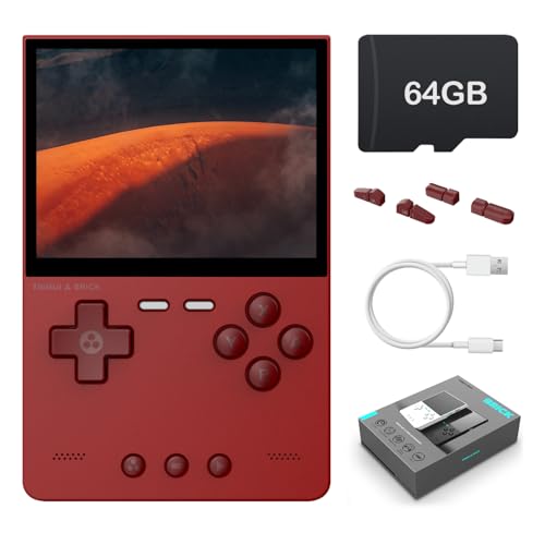 Trimui Brick Consola de juegos portátil de 3.2 pulgadas, visualización IPS de 1024 x 768 pulgadas, compatible con múltiples simuladores, sistema Linux tarjeta TF de 64 G, color rojo
