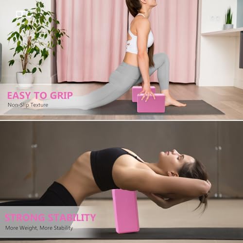 Yogablok, set van 2 stuks, EVA-schuim, yogablok met hoge dichtheid, antislip, core balans, pilatesblokken voor dames en heren, volwassenen, meditatieblokken (roze, 23 x 8 x 15 cm) - Afbeelding 6