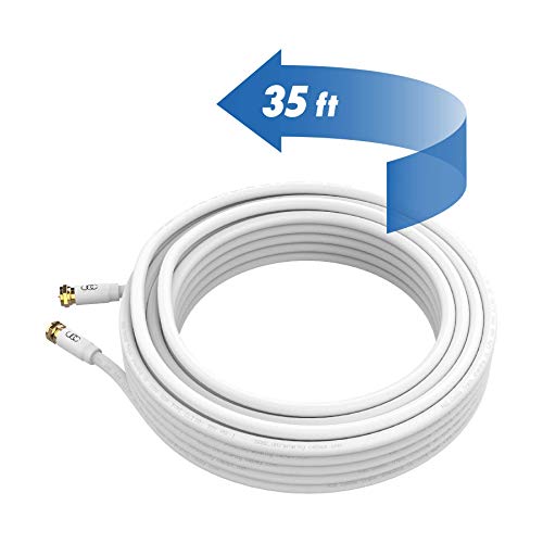 Ultra Clarity Cables Coaxial Cable 35Ft (2 Pack) - Triple Shielded Rg6 Coax Tv Cable Cord In-Wall Rated Gold Plated Connectors Digital Audio Video With Male F Connector Pin (White) - 35 Feet #TOP6