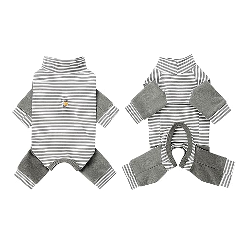 Small Dog Recovery Suit, Stripe Anti-Shedding Dog Pajamas Pjs, After Surgery Dog Jumpsuit, Dog Sweater Coat for Puppy Small Dog_M(Gray) - Image 3