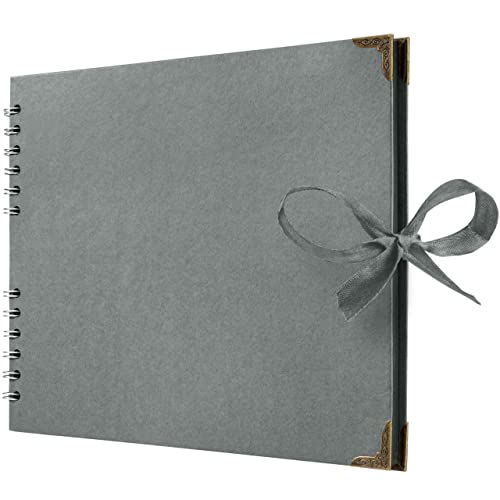 Bstorify Square Scrapbook Photo Albums 50 Pages (28 x 22 Cm) Grey Thick Paper, Hardcover, Ribbon Closure