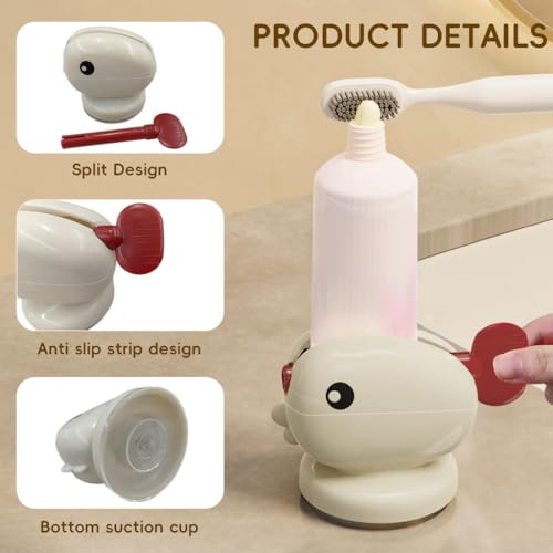 Image of HASTHIP 4Pcs Countertop Toothpaste Tube Squeezer Suction Cup Base Hand Crank Cartoon Chick Tube Wringer Bathroom Fashion Toothpaste Organizer Saver Squeezer