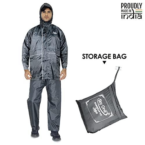 Image of THE CLOWNFISH Polyester One Standard Length Raincoat For Men Reversible Waterproof Bike Double Layer With Hood And Reflector Logo At Back Night Travelling Deluxe Series