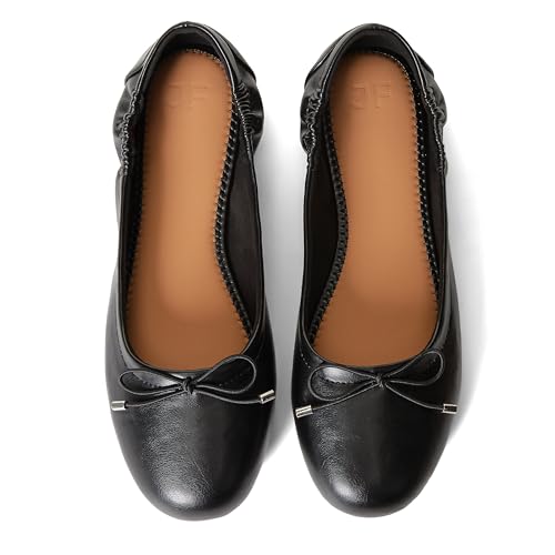 JustFab Womens Ballet Flats Shoes Foldable Round Toe Dress Shoes Comfortable Slip On Walking Flats Shoes Comfort Soft(Black,8)3