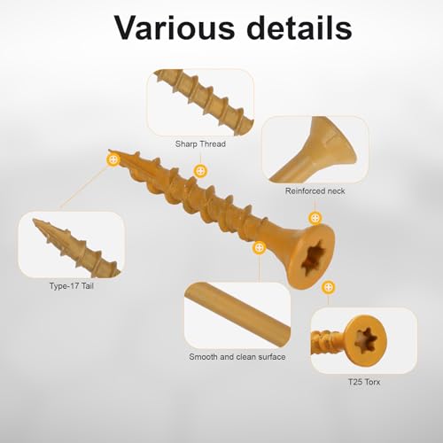 Image of Wood Screws #8 x 1-1 /4'', T25 Star Torx Drive Flat Head Deck Screws, Tan, 194Pcs (1lb)