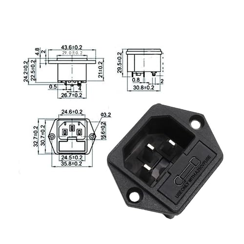 ZYAMY 4PCS IEC320 Installation Inlet Module Plug C14 Power Connector Socket AC 250V 10A 3-pin Panel Mount Adapter for Computer Host Monitor Socket Fuse Holder