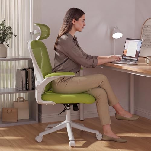 Image of Ergonomic Office Chair with Memory Foam Seat, Computer Desk Chair | 3.5 inch Memory Foam Cushion, 3D Adjustable Headrest, Lumbar Support, Flip-Up Armrests, Breathable Mesh, 330LBS Weight Capacity