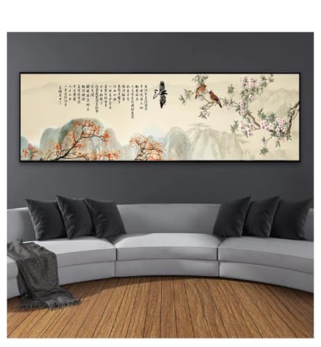 Style chinois fleurs oiseaux affiche murale grand format pour décoration salon 50x150