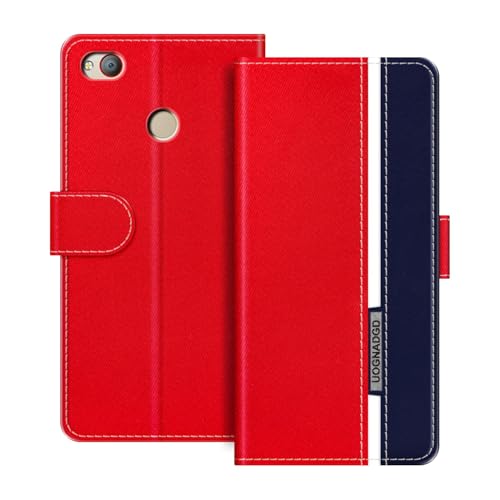 UOGNADGD Lederhülle Kompatibel mit ZTE Nubia Z11 Mini S Klappbares Portemonnaie-Hülle mit Magnetverschluss Ständer & Kartenfächern stoßfestem Schutz (Rot)