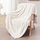 Exclusivo Mezcla Waffle Textured Extra Large Fleece Blanket, Super Soft and Warm Throw Blanket for Couch, Sofa and Bed (Off White, 50x70 inches)-Cozy, Fuzzy and Lightweight