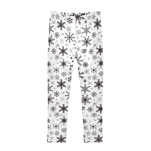 KLL Snowflake Black and White Background Little Girls Leggings Soft Full Length Workout Pants Running
