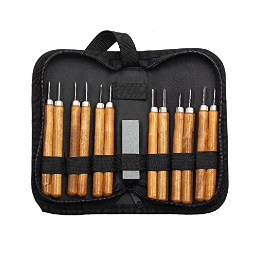 MMSSY Stechbeitel Satz 12 teilig Drechselbeitelsatz Zur Bearbeitung von Holz, Holzschnitzwerkzeug Mit Holzgriff Schnitzwerkzeug für AnfäNger und Profis Cover
