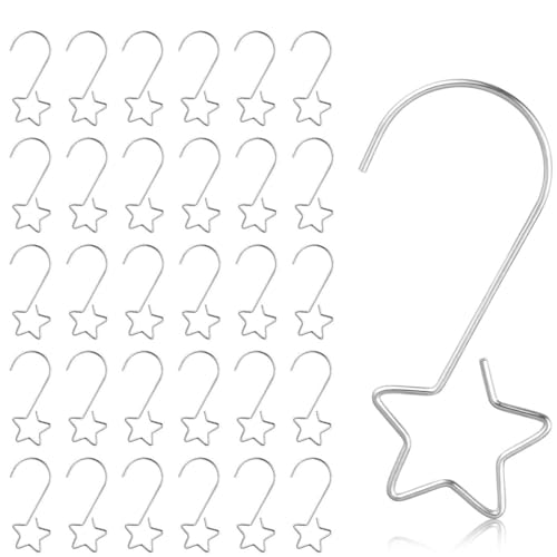 iDopick Christmas Tree Ornament Hooks, 100Pcs Swirl Tree Decorative Metal Wire Hangers Star Shape Spiral Xmas Holiday Ornament Hanger for Hanging Decorations Christmas Tree, Gold (Silver)