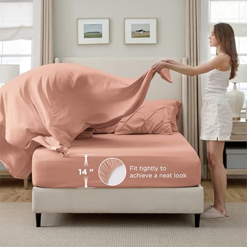 Image of Bedsure Queen Comforter Set Dusty Pink - Bed in a Bag Queen Size Bedding 7 Pieces, GentleSoft Pintuck Bed Set Gift for Family, All Season Down Alternative Comforter with Sheets, Pillowcases & Shams