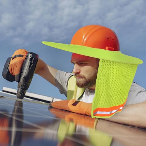 4 Pack Hard Hat Sun Shade Full Brim, Hard Hat Visor Mesh Neck Sun Shield with Reflective Strips Neck Sunshade Cover, Hard Hat Accessories（Yellow） by PlsHugek - Image 7