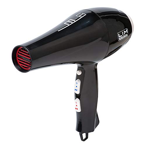 Secador de cabello LIM HAIR hp3.7 IONIC TOURMALINE 2000 W. COLD SHOT. Diseñado para uso profesional en salón de peluquería. 2 boquillas incluidas (NEGRO)