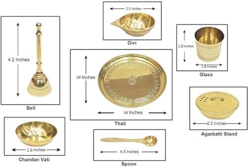 Image of Mkd2 Rise Pure Brass Pooja Thali Set I Puja Thali Set for Festival, Home, Temple, Mandir, Diwali Gift (10 Inches, Set of 7 Pieces)