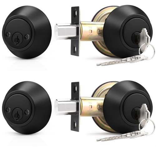 Probrico 2 Pack Black Double Cylinder Deadbolt Lock, Round