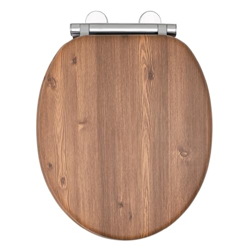 AQUALONA Premium Soft Close Toilet Seat - Moulded Wood - Stainless Steel Slow Close Hinges - Click Lift & Clean Technology - Contemporary Design - Durable (Teak Toilet Seat)