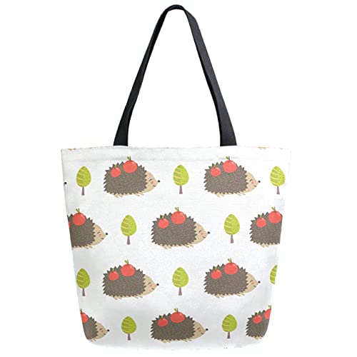 Forest Trees Hedgehog Extra Large Canvas Shoulder Tote Storage Top Handle Bag for School Gym Weekender Summer Beach Travel Reusa