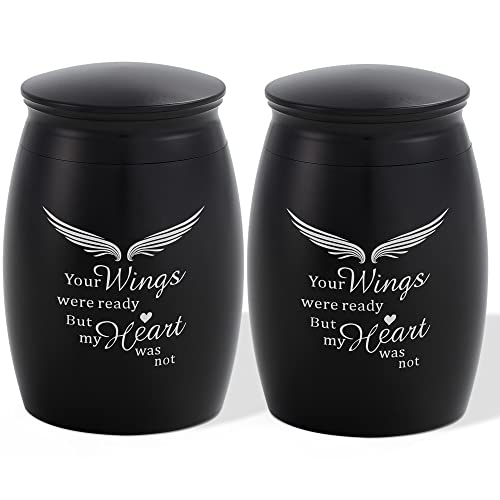 Image of Black Small Cremation Urns for Human Ashes Male /Female Set of 2 | 2 Pack Mini Black Angel Wings Keepsake Urns for Dad /Mom /Grandpa /Grandma(2.7x1.7Inch)