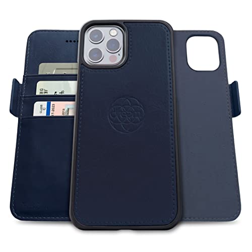 Image of dreem Fibonacci 2-in-1 Wallet Case for Apple iPhone 12 & 12 Pro - Luxury Vegan Leather, Magnetic Detachable Shockproof Phone Case, RFID Card Protection, 2-Way Flip Stand - Royal