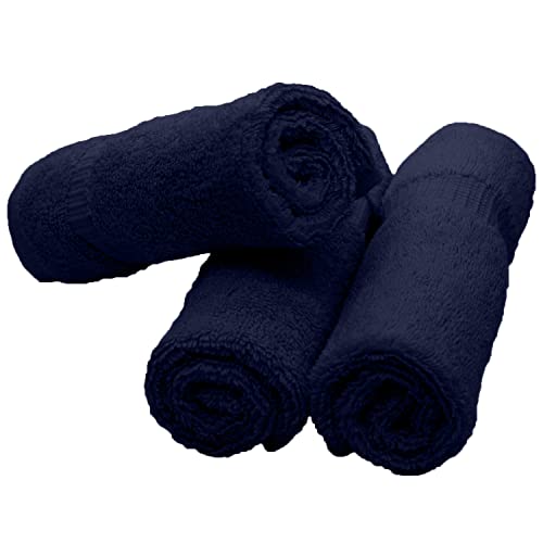 Luxury Hotel & Spa Quality, 100% Turkish Cotton 700 GSM Cloth, Eco Friendly Towel, Body wash, Makeup & Facial Cleaning, Baby, loofah, Dobby Border washcloths Towel Set 13" X 13", Navy Blue, Set of 12 - Thumbnail 3