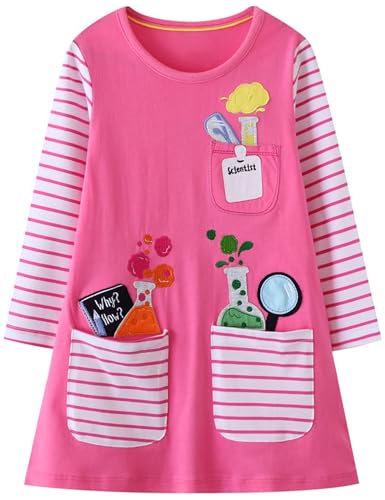 Image of Hongshilian Little Girls Cotton Casual Dress Cartoon Print T-Shirt Short Sleeve Skirt Dresses