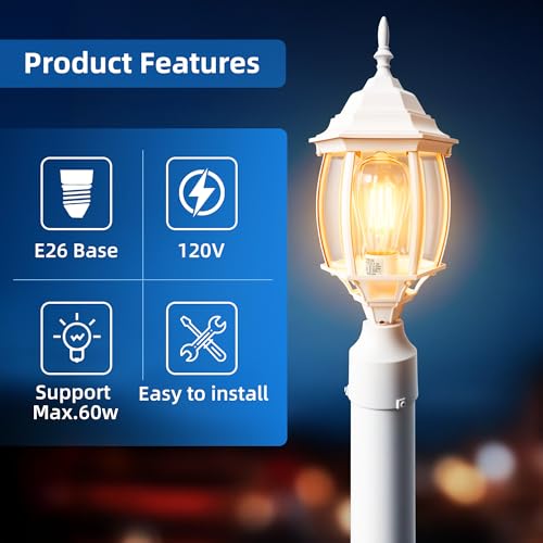 Image of 17 inch White Outdoor Post Light Fixture, Pole Mount Outside Light for Garden Entrance Driveway White Pillar Lantern 17 Inch Pier Mount Outdoor Lamp Post for Front Yard