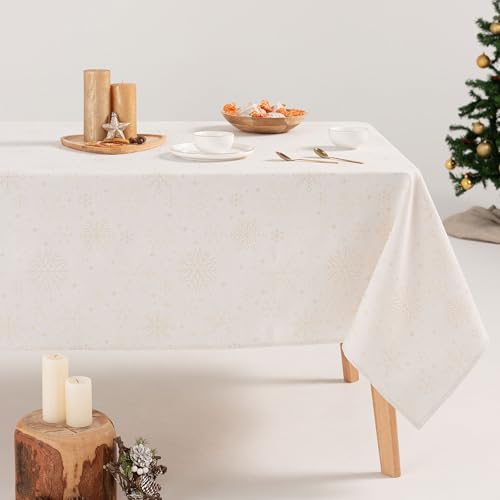 GAMUSI Tischdecke für Weihnachten, Blumenmuster, Jacquard, Goldgarn,...