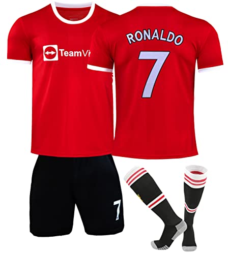 NIHMEX Ronaldo Man Red #7 Kinder Trikot Fußball Neu Saison, Shorts Socken Jugendgrößen (Rot,24)