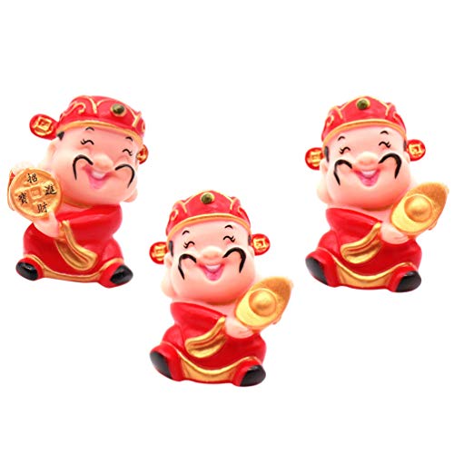 Cabilock 3Pcs Chinese God Of Wealth Figriune Tsai Shen Yeh Miniature Cake Topper Car Dashboard Decor For Attract Fortune Money Luck And Success 2021 Chinese New Year (Random Style) #TOP27