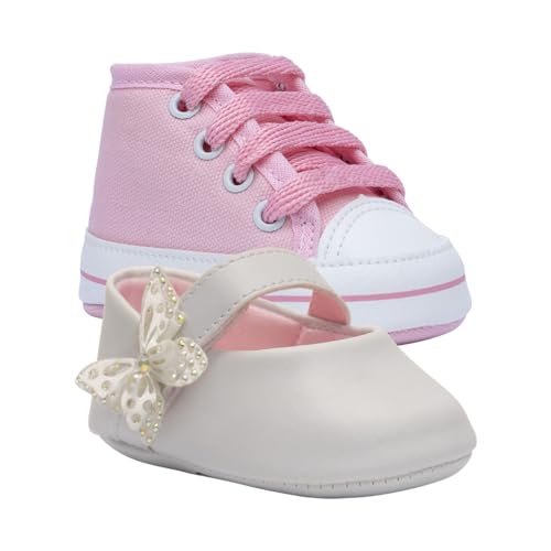 Kit Sapatilha E Tenis Sapatinho Bebe Moda Recem Nascido K41 (Branco - Rosa, BR, Bebê, Alfa, P)