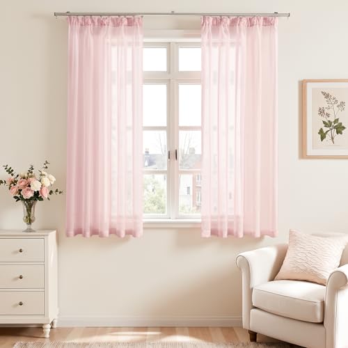 Vangao Gardinen mit kräuselband Voile Weiß Modern Vorhänge kurz 2er Set