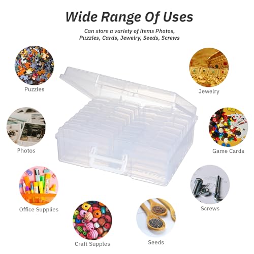Image of PCA Photo Storage Box 4 inch x 6 inch With Handle - 16 Inner Keeper, Large Organizer, Clear Plastic Craft Case for Stickers, Stamps, Jigsaw, Vegetable Seeds