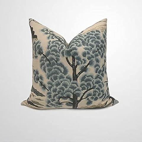 ArogGeld Thibaut Daintree Aqua Greenwood Cushion Cover Chinoiserie Pillow Double Side Farmhouse Accent Home Decorative Toss For Living Room Sofa Housewarming Birthday Gift Linen 18Inch White-a Cover