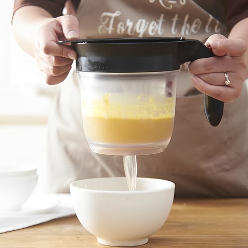 Foto von COZHYESS Fetttrennkanne für Soßen, Fettabscheider 1000ML Doppelfiltrations Fetttrenner, Ein Knopf Pressefreigabe Spender, Einfaches Abscheiden von Fett