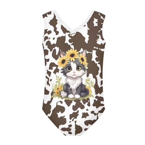 Image of Girls Cartoon Pattern One-Piece Swimsuits Sport Racer Swimwear Beach Bathing Suit, Size 5-14