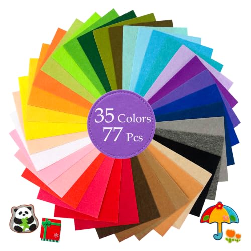 Image of 77Pcs Stiff Felt Sheets, 1mm Thick Felt Fabric Squares for Sewing & DIY