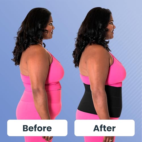 QORE LOGIQ Plus Size Abdominal Binder Post Surgery - C Section Belly Binder, Postpartum Belly Band, Adjustable 12" Compression Wrap for Stomach & Hernia Belt, Black 4XL (Black, X-Large)