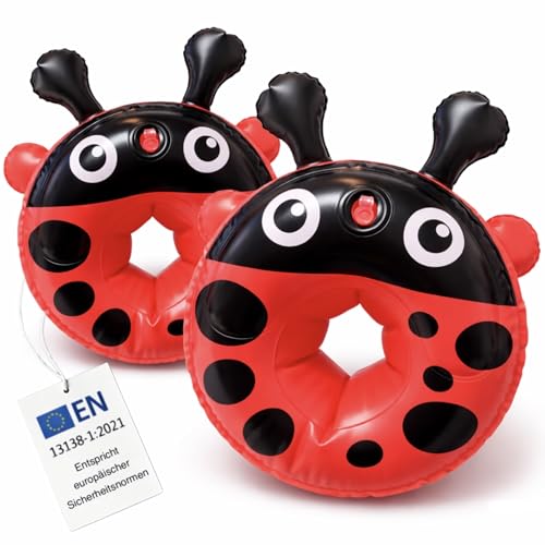 Schwimmflügel Kinder 1–6 Jahre, 11–30 kg – TÜV geprüft nach EN 13138-1 – Schwimmhilfe mit 2 Luftkammern & Luftrückschlag-Sicherheitsventil – Marienkäfer Design