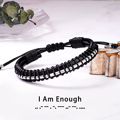 Image of Btysun Fathers Day Gift, Gifts for Men Morse Code Bracelets for Men 2026 Graduation Gifts Mens Bracelet for Him Boyfriend Husband Leather Bracelet Motivational Birthday Jewelry Stocking Stuffers