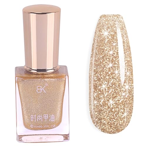 Image of Glitter Nail Polish Quick Dry - Shimmer Champagne Gold Nail Polish - 11ml High Glossy Sparkle Chrome Glitter Nail Varnish Oil-Based Nail Art Salon Manicure Home