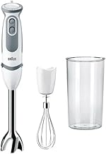 Braun MultiQuick 5 Vario MQ5205WH Immersion Blender, PowerBell Plus, 21 Variable Speeds, Splash-proof, Dishwasher Safe, Whisk and Beaker BPA-Free, 1000W, White/Grey
