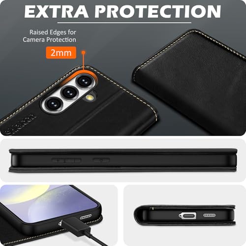 SHIELDON Real Leather Wallet Magnetic Case for Galaxy S25 Plus, Retro Black by SHIELDON - Used condition - Image 8