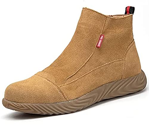 Sicherheitsschuhe Herren-Schweißer-Schweißer-Sicherheitsstiefel, Stahlkappe, Rindssehnen-Außensohle, Arbeitsschuhe, modische Industrieschuhe aus Wildleder mit seitlichem Reißverschluss,B,44